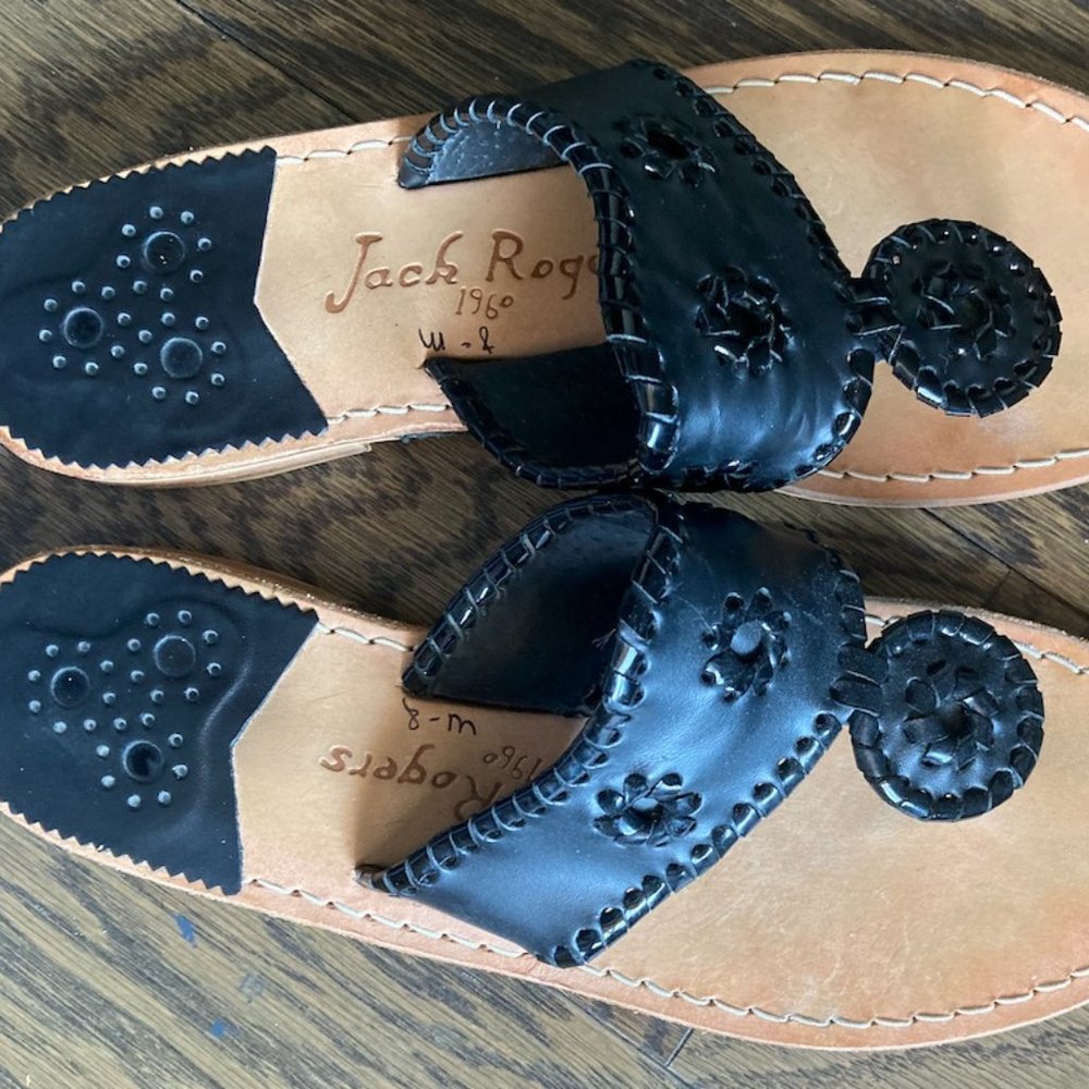 Jack Rogers Women's Palm Beach Navajo Classic Sandal. Black. Size 8